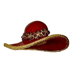 😍2/$20 Red Hat Jewelled Brooch Pin